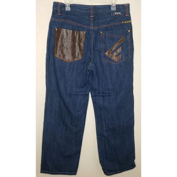 VINTAGE Y2K ENYCE CLOTHING, CO. BLUE JEANS MENS SIZE 34 GOLD STUDDED 90s LOUD - Picture 1 of 15
